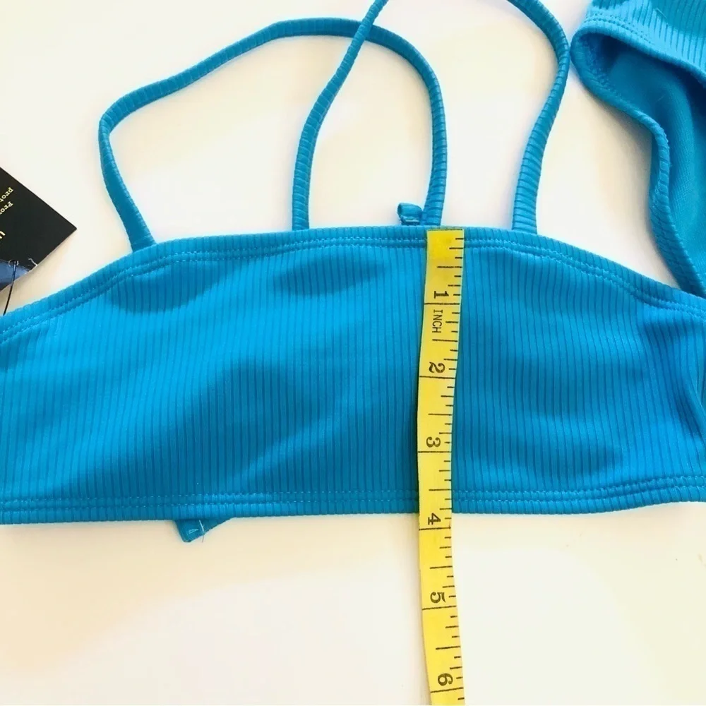 Art Class Girls Blue Turquoise Bandeau Ribbed Crisscross Tie Bikini Set Sz S/6-7